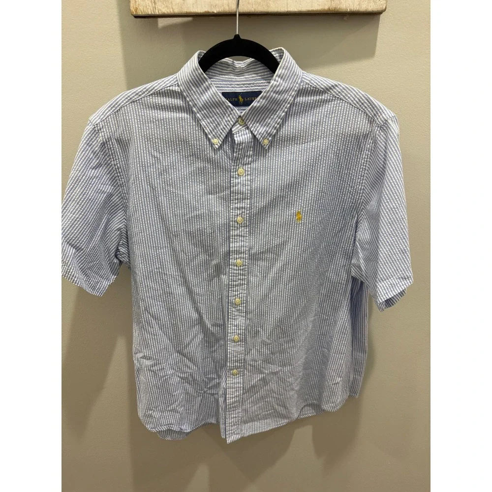 Polo Ralph Lauren Mens XL Seersucker Striped Short Sleeve Button Down Shirt - Picture 1 of 4